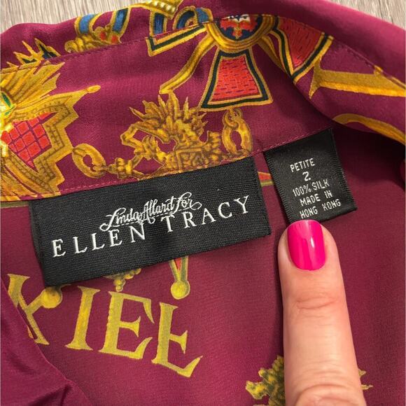 Vintage Ellen Tracy Women's Silk Blouse Dream Rich Abstract Art-To-Wear Size 2P - Picture 3 of 8